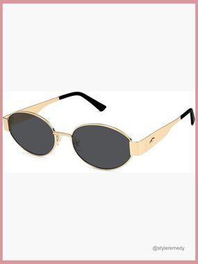 Retro Oval Sunglasses with UV400 Protection Metal Frame